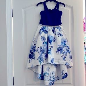 Girls size 5 Solid Bodice/Floral-Skirted High-Low-Hem Dress